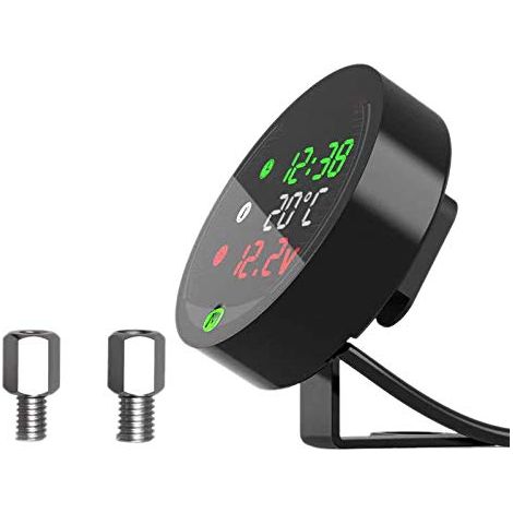 Termometro per moto 5 in 1 - Ricaricabile tramite USB - Voltmetro a LED - Con sensore di temperatura