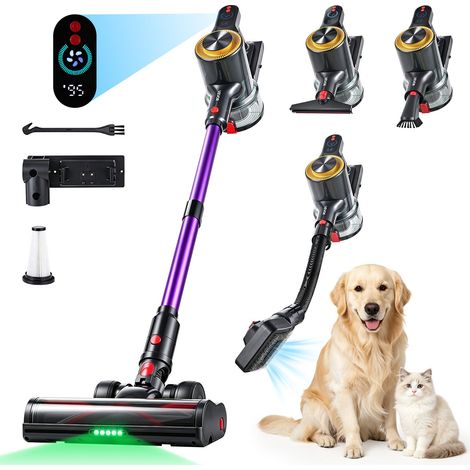Aspirateur Balai Sans Fil 500W 50 kPa Autonomie 45 min avec Écran LED, Aspirateur à Main avec 5 Têtes de Brosse, Rechargeable et Léger, Nettoyeur de Sol pour Sol Dur, Tapis et Poils d'Animaux (1/5)