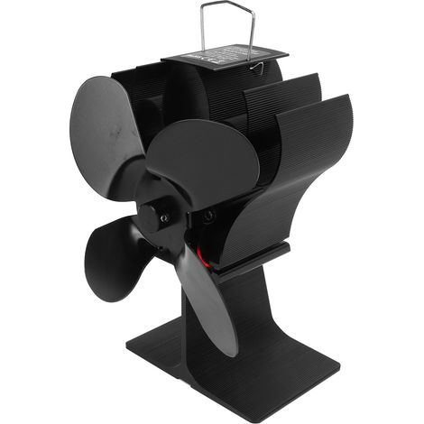 4-Blatt-Kaminventilator mit Wärmeantrieb, selbststartend, temperaturbeständig, Holzofenventilator LT375, Schwarz, Durchmesser 152 mm