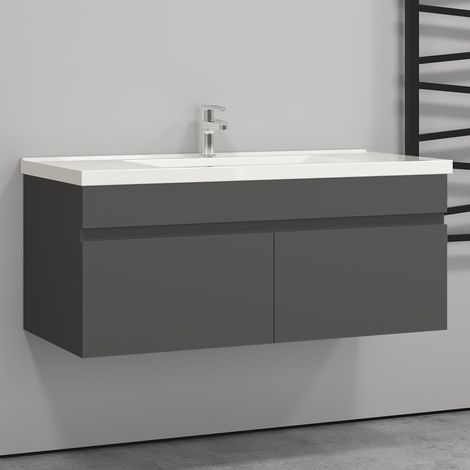 Aica Ensemble meuble Salle de Bain avec portes + vasque céramique, L x W x H: 99x45x40cm， Anthracite Mat