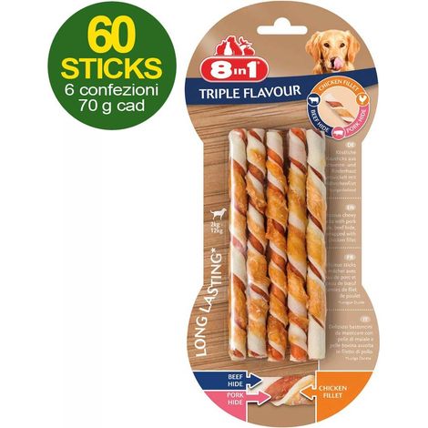 60 rouleaux Triple Saveur avec triple saveur de poulet, boeuf et porc - OFFRE ECONOMIQUE 6 paquets de 10 rouleaux chacun
