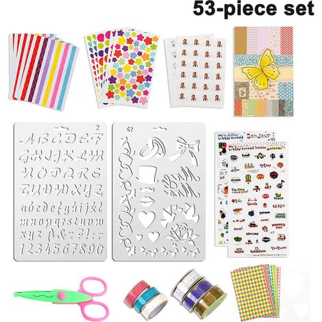 Scrapbook Zubehör Aufkleber Fotoalbum Stickers Liebe DIY Sticker Scrapbooking Klebeband Spitzenbänder Rand Welle Schere Sticker Fotobuch Tagebuch Dekoration (53 Sätze)