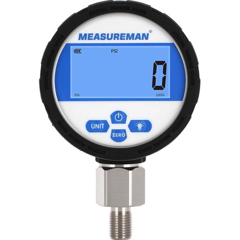 Manomètre hydraulique industriel numérique, cadran 80 mm, raccord inférieur G1/4", boîtier et raccord en acier inoxydable, 0-700 bar, précision 0,4%, alimenté par batterie, avec éclairage LED (1/5)