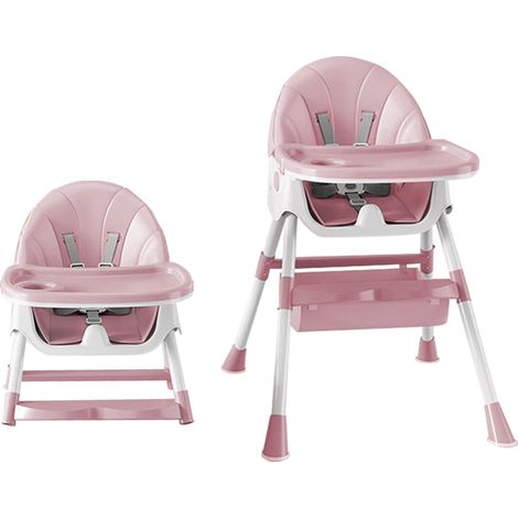3 en 1 Chaise Haute Bébé Enfant Réglable, Transat Inclinable Enfant Chaise, avec harnais 5 points, de la naissance à 6 ans, 20kg Rose (1/5)