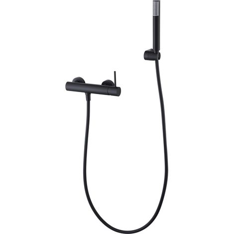 IMEX Set doccia con corpo rubinetto in ottone e zama tubo flessibile PVC 180 cm supporto ABS doccetta rotonda cartuccia ceramica Ø35 mm finitura nero opaco - Monza