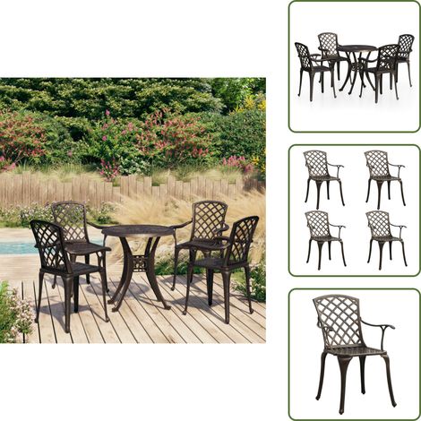 The Living Store Set da Bistrot 5 pz in Alluminio Pressofuso Bronzo - Sedie da giardino