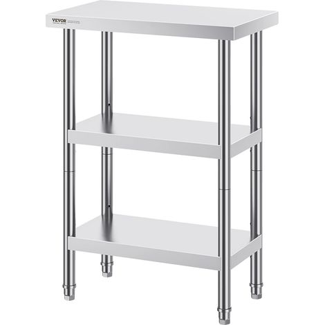 Table de travail, Acier inoxydable, Étagère inférieure réglable, 14 x 24 in (1/2)