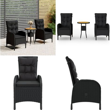 Set da Bistrot per Giardino 3 pz in Polyrattan Nero - Tavolo da giardino - Sedie da giardino