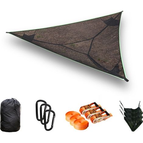 Hamac Triangulaire - 2.8 m - Pour Extérieur Jardin Camping Voyage - Capacité 180 kg - Avec 3 Sangles Et Sac De Rangement - Noir (1/5)