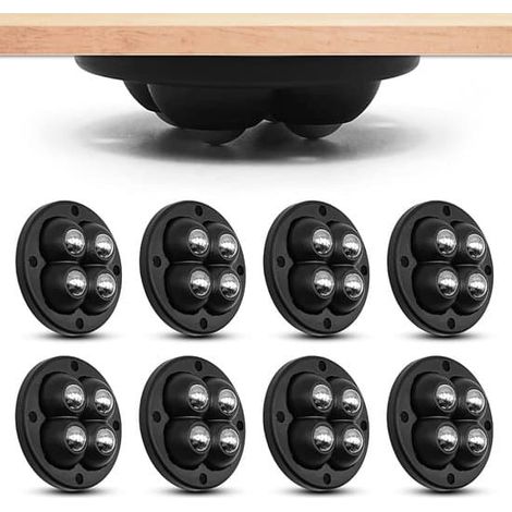 Lot de 8 roulettes pivotantes universelles auto-adhésives, silencieuses, rotation à 360°, sans perçage, pour poubelles et meubles - Noir (1/5)