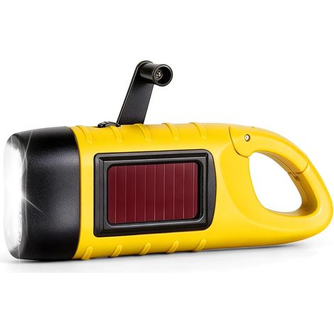 Lampe Torche Dynamo à Manivelle, Lampe Torche Solaire avec Mousqueton (1/5)