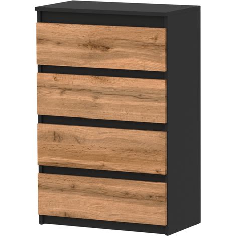 Cómoda de roble negro Wotan de 60 cm, mueble de TV espacioso de 4 cajones, estilo loft. (1/5)