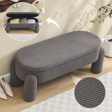 panca contenitore 112x43x43cm - cassapanca moderna per camera da letto, ingresso e soggiorno - velluto a coste - grigio (1/5)