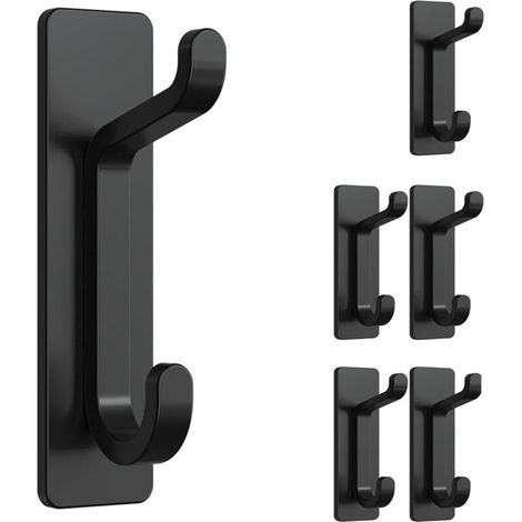 Crochets muraux adhésifs - Imperméables et antirouille - Noir - Lot de 6 (1/5)
