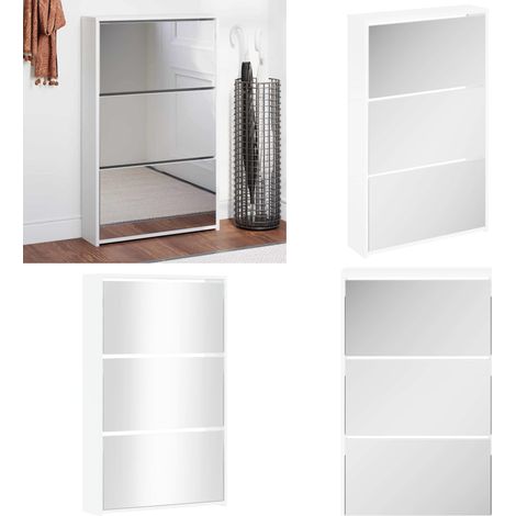 Zapatero con espejo de 3 capas blanco brillante 63x17x102,5 cm - Almacenamiento de zapatos - Mueble de almacenamiento