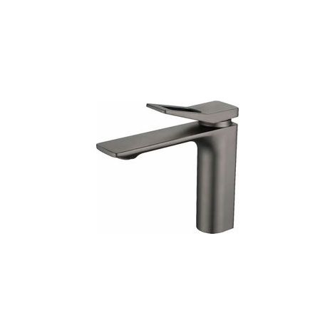 Grifo de lavabo de acero inoxidable 304 cepillado, antical, agua fría y caliente, color gris.