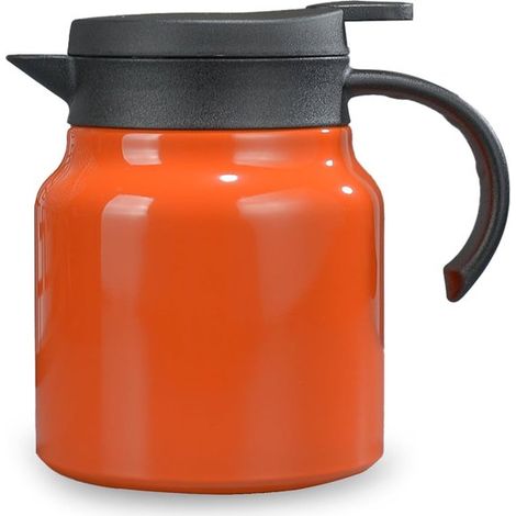 Théière isotherme 800 ml avec filtre, double paroi en acier inoxydable, maintien au chaud jusqu'à 12 heures, bouteille pour voyage et camping, orange (1/5)