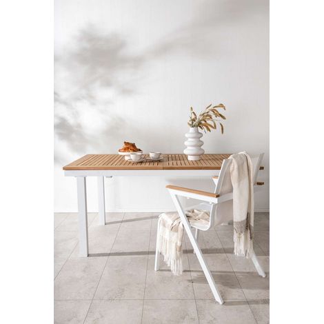 Panama Table de salle à manger avec extension supplémentaire, 160, 240 cm, blanc, naturel.