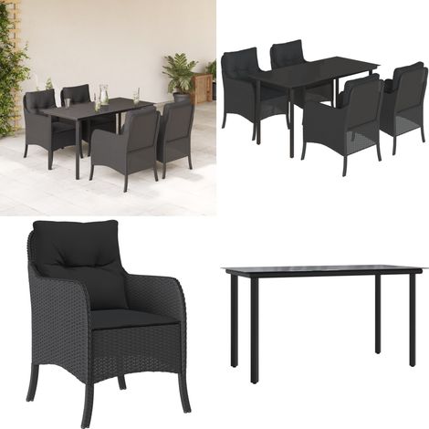 5-tlg. Garten-Essgruppe mit Kissen Schwarz Poly Rattan - Gartenstuhl - Gartentisch (1/5)
