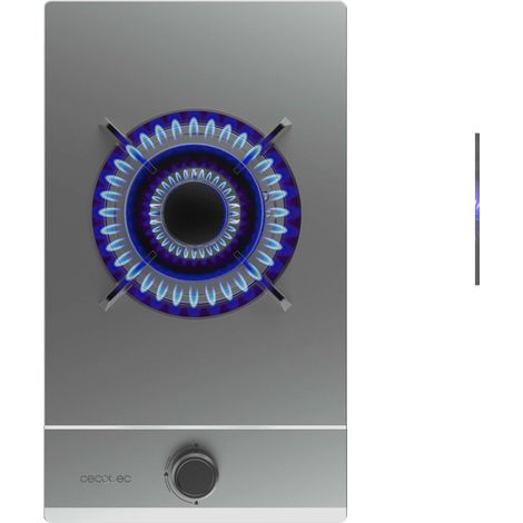 Cecotec Placa de Gas Butano y Natural 1 Fuego Bolero Squad G 1200S Inox. 3500W, Acero Inox, Parrillas Individuales Hierro Fundido, Quemador WOK Triple Corona, Encendido Eléctrico, Sistema Seguridad