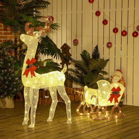 Renne et traîneau lumineux de Noël avec 170 LED blanc chaud, décoration de Noël pour intérieur et extérieur, 50x29x42cm (1/4)