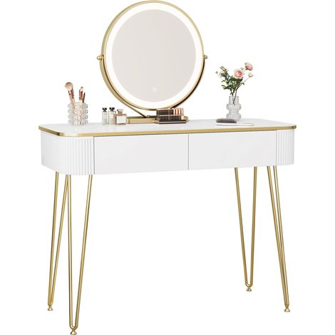 Coiffeuse moderne avec miroir LED à luminosité réglable, 2 tiroirs et plateau 100x40 cm (1/5)