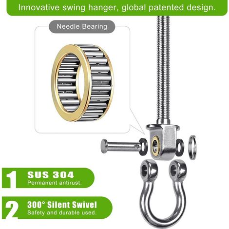 ganci per amaca, gancio per altalena da 15 cm, girevole a 180°, set di fissaggio per sedia sospesa, trave a soffitto, sedia yoga, attrezzatura per sospensione sacco da boxe, 1500 libbre (1/5)