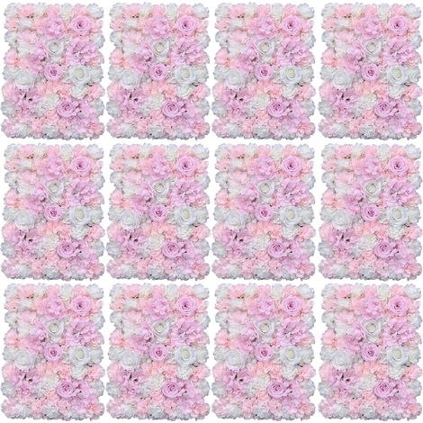 Lot de 12 panneaux muraux de roses artificielles, fleurs artificielles, décoration murale, 40 x 60 cm (1/5)