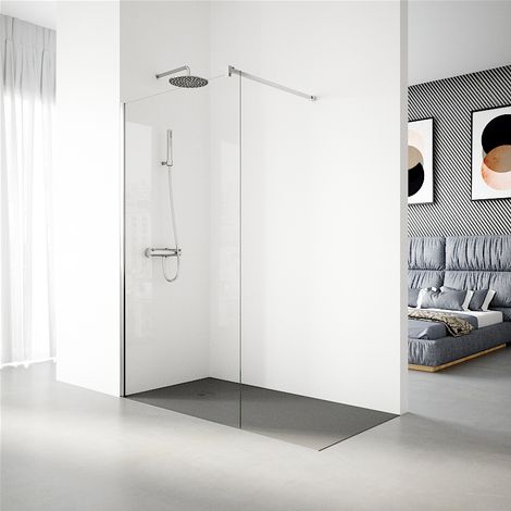 Mampara de Ducha Fija modelo SERIE 100 de 90x195 cm - Vidrio Templado, Antical, Transparente y Reversible de 1 Hoja de 6 mm - Con Barra Estabilizadora y Perfil color Plata Alto Brillo - REALSHOWER (1/5)