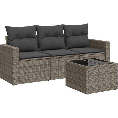 Maison Exclusive - Set Divani da Giardino 4 pz con Cuscini in Polyrattan Grigio