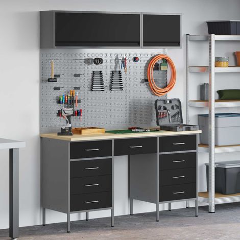 vidaXL Work Cabinet Set with Drawer with Storage Manual 8 pcs Black (1/5)
