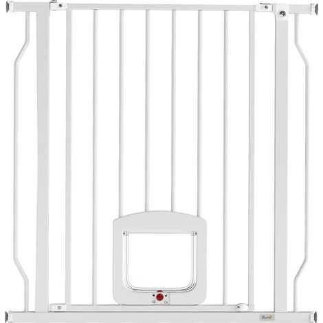 Cancello per Cani e Gatti Estensibile 75-85x2x76 cm con Gattaiola Integrata in Acciaio e ABS Bianco (1/5)