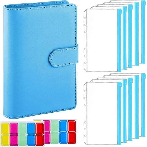 Ensemble de 13 classeurs A6 en similicuir bleucomprenant 10 pochettes et une couverture à 6 anneaux. (1/5)
