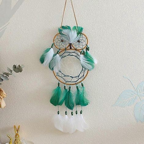 Böhmischer Eulen-Traumfänger zum Aufhängen an der Wand im Wohn- oder Schlafzimmer, dunkelgrün (1/5)