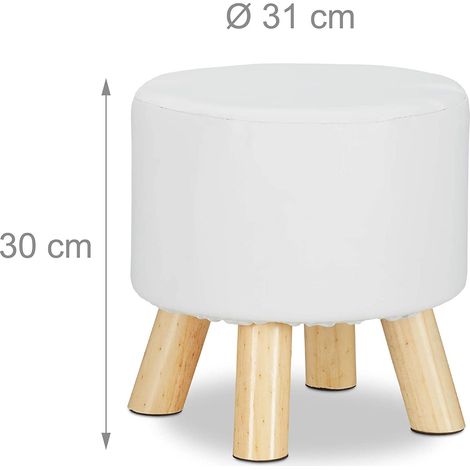 Sgabello rotondo con 4 gambe in legno e sintetico bianco 130002818