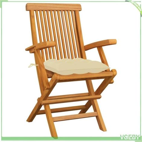 Chaise de jardin - FAFEICY - 3062531 - Teck massif - Pliable - Coussins blanc crème (lot 3+1) (1/5)