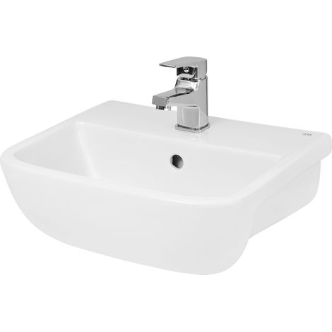 Square Ceramics Semi Recessed 1 Tap Hole Basin (Tap Not Included), 420mm - Balterley