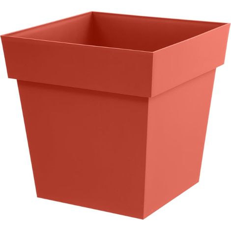 Pot de fleur Toscane bas 32x32x32 cm carré - 22L - Orange Terre Battue - EDA (1/2)