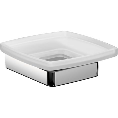Porte-Savon en Verre satiné avec Support chromé pour Savon à Main + Savon à Noyau Largeur 120 mm (1/3)