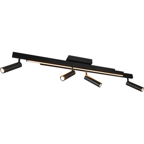 Plafoniera LED 4 luci, metallo, nero opaco, 133x23x8,5 cm, Zeno (1/4)