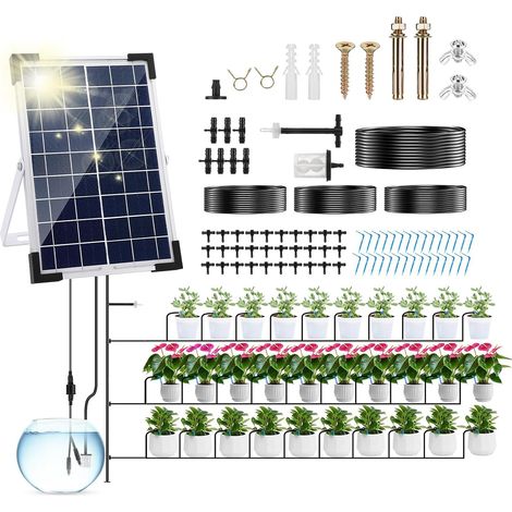 jardin goutte à goutte système d'arrosage solaire, 5W automatique solaire goutte à goutte Kit système d'arrosage, dispositif d'arrosage de plantes en mode temporisé (1/5)