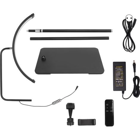 Lampe sur pied LED 36W demi-lune noire, 7 couleurs, 22in, télécommande + variateur filaire, 3200K-5600K, 100-240V, lampadaire moderne réglable (1/5)