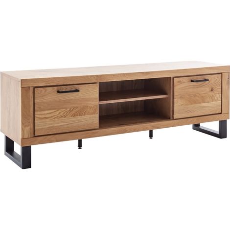 Meuble TV 2 niches et 2 portes coloris chêne massif - Longueur 169 × Profondeur 45 × Hauteur 57 cm (1/4)
