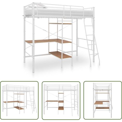 INLIFE Lit superposé avec cadre de table Blanc Métal 90x200 cm (1/5)