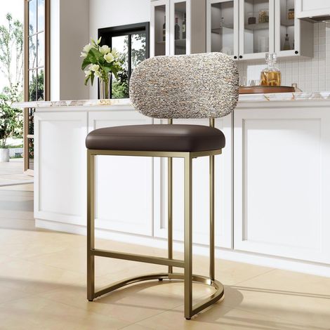 Barhocker mit Lehne und Fußstütze, 63cm, Metallgestell, Kaffeefarbe (1/5)