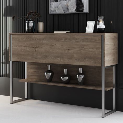 Modern Sideboard Walnuss Luxus 120x80x30 - Silberner Rahmen - Ein