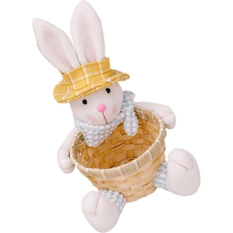 KOWOLL Panier tressé en forme de lapin de Pâques, contenant des bonbons et des seaux à œufs, idéal pour les fêtes de Pâques. Parfait pour ranger des figurines de lapin de Pâques ou des bonbons. (1/5)