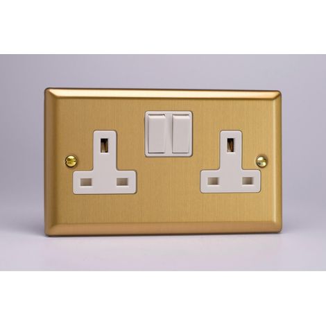 Varilight 2-Gang 13A Brass Double Pole Switched Socket (1/2)
