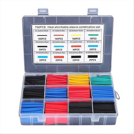 Kit 750 pcs gaines thermorétractables assortiment tubes isolants rétractables pour câblage électrique, protection fil, réparation bricolage, boîte de rangement pratique. (1/5)