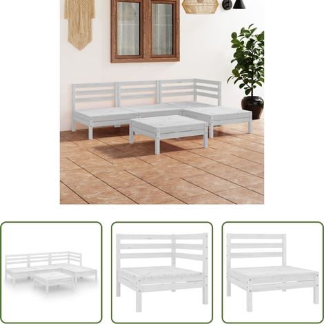 Holzsofa -  5-tlg. Garten-Lounge-Set Massivholz Kiefer Weiß (1/5)